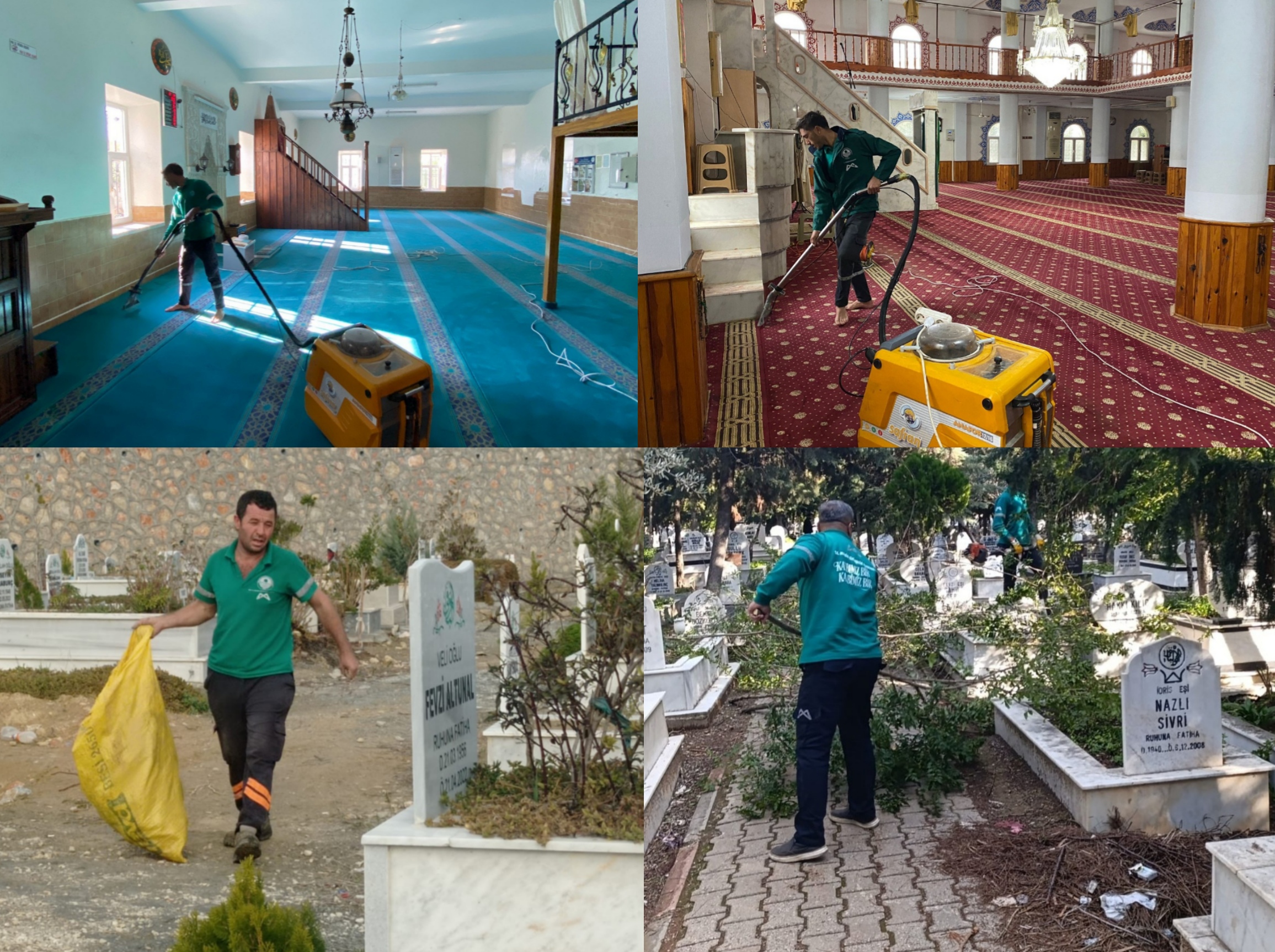 BÜYÜKŞEHİR EKİPLERİ PROGRAM DAHİLİNDE TARSUS’TA CAMİ DEZENFEKTE VE MEZARLIK TEMİZLİK ÇALIŞMALARINA DEVAM EDİYOR